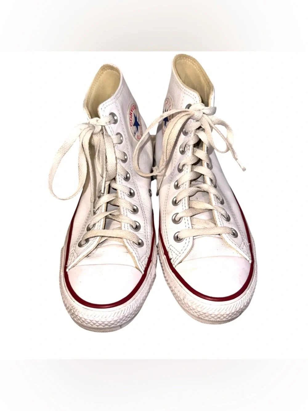 Converse White Leather All Star High Top Sneakers Unisex Size W8.5 M6.5 - Picture 4 of 12